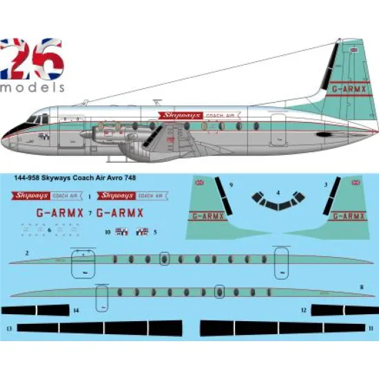 26decals 144-958 1/144 Skyways Coach Air Avro 748 For Authentic Airliners Kit Laser Decal