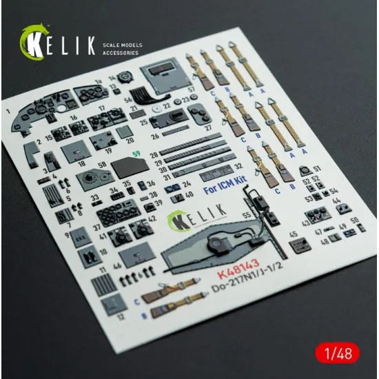Kelik K48143 1/48 Do-217 N/J - Interior 3d Decals For Icm Kit