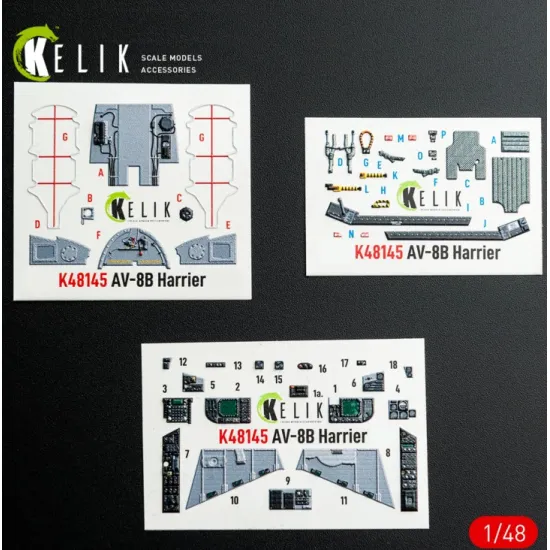 Kelik K48145 1/48 Av-8b Harrier - Interior 3d Decals For Hasegawa Kit