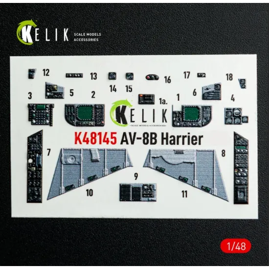 Kelik K48145 1/48 Av-8b Harrier - Interior 3d Decals For Hasegawa Kit