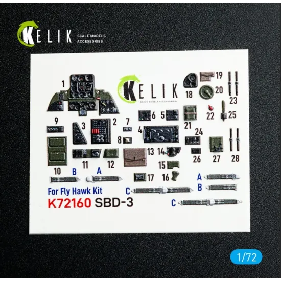 Kelik K72160 1/72 Sbd-3 Dauntless - Interior 3d Decals For Flyhawk Kit