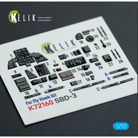 Kelik K72160 1/72 Sbd-3 Dauntless - Interior 3d Decals For Flyhawk Kit