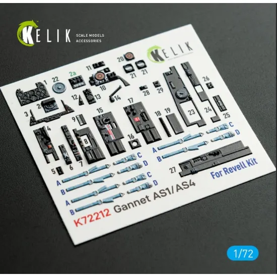 Kelik K72212 1/72 Gannet As1/As4 - Interior 3d Decals For Revell Kit