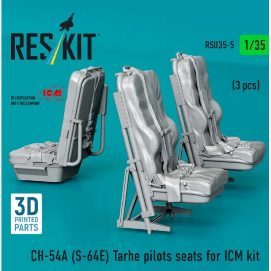 Reskit Rsu35-0005 1/35 Ch-54a S-64e Tarhe Pilots Seats For Icm Kit 3 Pcs 3d Printed