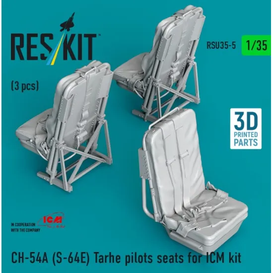 Reskit Rsu35-0005 1/35 Ch-54a S-64e Tarhe Pilots Seats For Icm Kit 3 Pcs 3d Printed