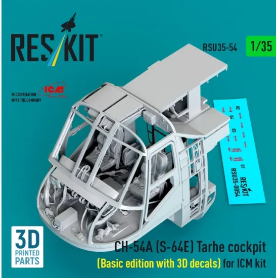 Reskit Rsu35-0054 1/35 Ch-54a S-64e Tarhe Cockpit Basic Edition With 3d Decals For Icm Kit 3d Printed