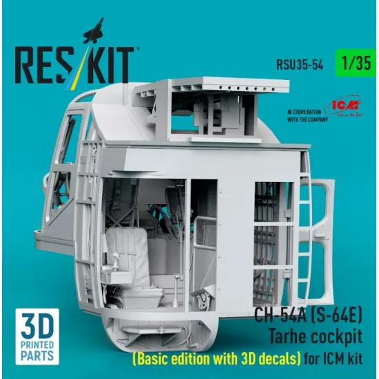 Reskit Rsu35-0054 1/35 Ch-54a S-64e Tarhe Cockpit Basic Edition With 3d Decals For Icm Kit 3d Printed