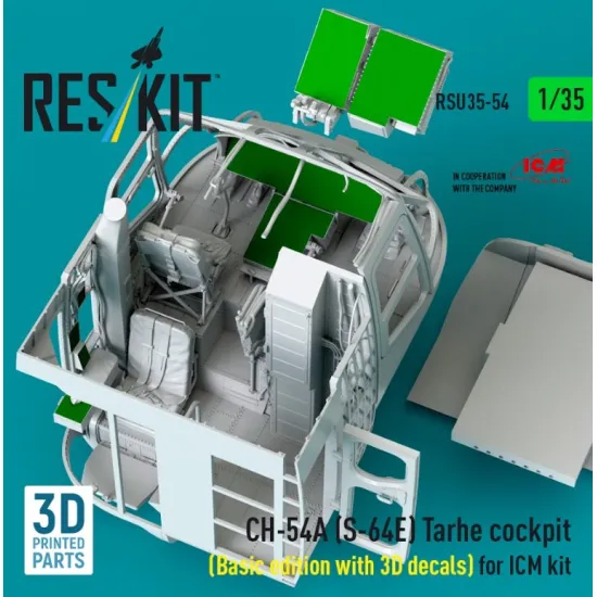 Reskit Rsu35-0054 1/35 Ch-54a S-64e Tarhe Cockpit Basic Edition With 3d Decals For Icm Kit 3d Printed