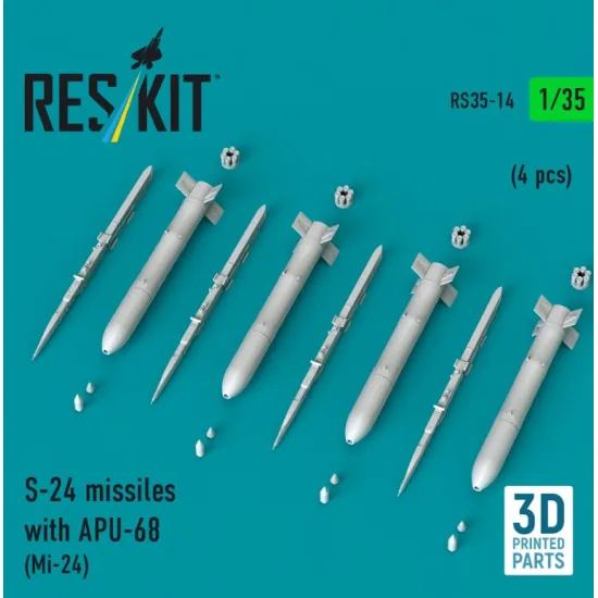 Reskit Rs35-0014 1/35 S-24 Missiles With Apu-68 4 Pcs Mi-24 3d Printed