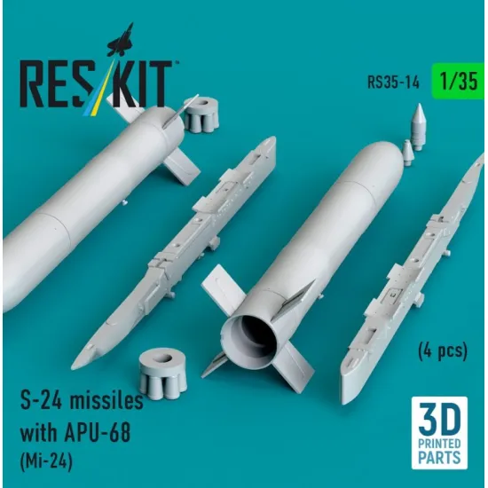 Reskit Rs35-0014 1/35 S-24 Missiles With Apu-68 4 Pcs Mi-24 3d Printed