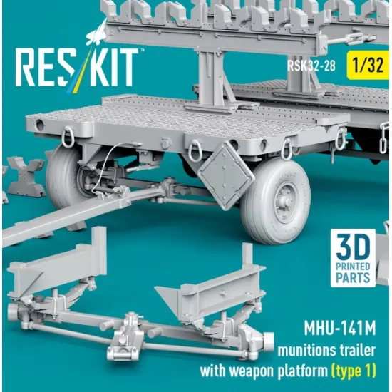 Reskit Rsk32-0028 1/32 Mhu-141m Munitions Trailer With Weapon Platform Type 1 3d Printed Model Kit