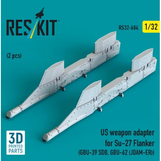 Reskit Rs32-0604 1/32 Us Weapon Adapter For Su-27 Flanker 2 Pcs Gbu-39 Sdb Gbu-62 Jdam-er 3d Printed
