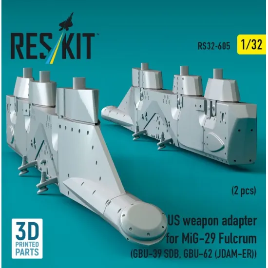 Reskit Rs32-0605 1/32 Us Weapon Adapter For Mig-29 Fulcrum 2pcs Gbu-39 Sdb Gbu-62 Jdam-er 3d Printed
