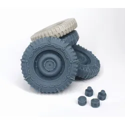 Pimp My Miniatures 16s-005 1/16 4x4 Mb Utility Truck Jeep Willys Chained Wheels Set With Spare Weighted
