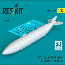Reskit Rsu32-0241 1/32 275 Gallon Fuel Tank F-5e/F/N F-20 At-3 1 Pcs 3d Printed