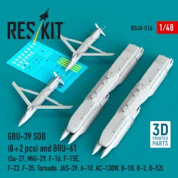 Reskit Rs48-0516 1/48 Gbu-39 Sdb 8 Pcs And Bru-61 2 Pcs Su-27 Mig-29 F-16 F-15e F-22 F-35 Tornado Jas-39 A-10 Ac-130w B-1b B-2 B-52 3d Printed