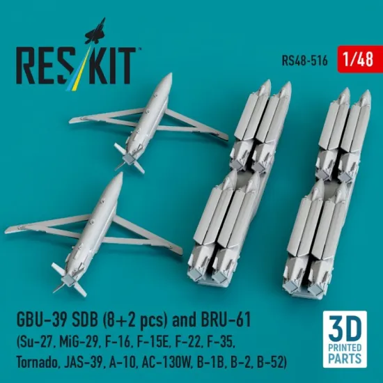 Reskit Rs48-0516 1/48 Gbu-39 Sdb 8 Pcs And Bru-61 2 Pcs Su-27 Mig-29 F-16 F-15e F-22 F-35 Tornado Jas-39 A-10 Ac-130w B-1b B-2 B-52 3d Printed