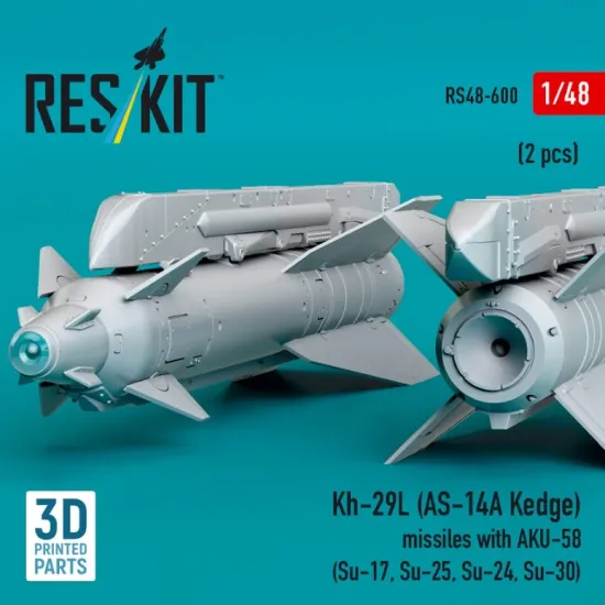 Reskit Rs48-0600 1/48 Kh-29l As-14a Kedge Missiles With Aku-58 2 Pcs Su-17 Su-25 Su-24 Su-30 3d Printed