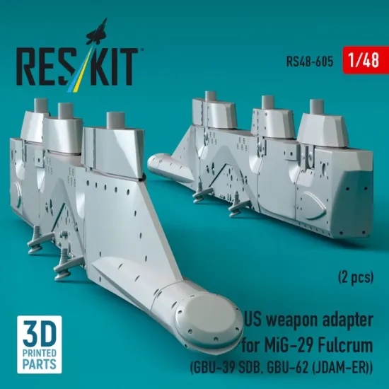 Reskit Rs48-0605 1/48 Us Weapon Adapter For Mig-29 Fulcrum 2 Pcs Gbu-39 Sdb Gbu-62 Jdam-er 3d Printed