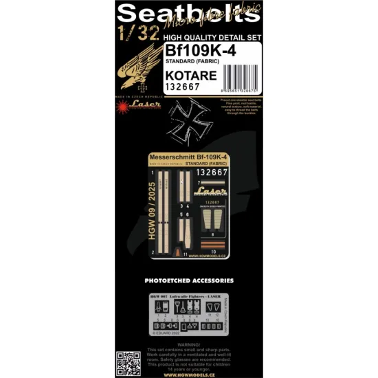 Hgw 132667 1/32 Bf109k-4 Seatbelts Textile And Photo-etched Parts