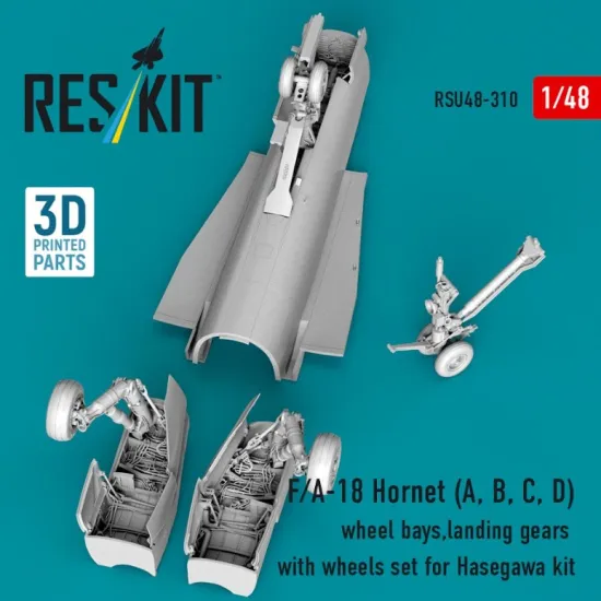 Reskit Rsu48-0310 1/48 F/A-18 Hornet A B C D Wheel Bays Landing Gears With Wheels Set For Hasegawa Kit 3d Printed