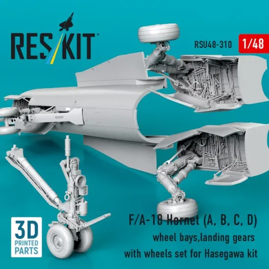 Reskit Rsu48-0310 1/48 F/A-18 Hornet A B C D Wheel Bays Landing Gears With Wheels Set For Hasegawa Kit 3d Printed