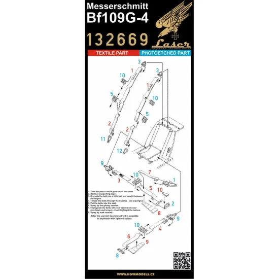 Hgw 132669 1/32 Bf109g-4 Seatbelts Textile And Photo-etched Parts