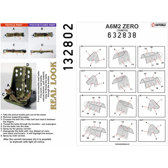 Hgw 132802 1/32 A6m2 Zero Seatbelts And Mask Textile And Photo-etched Parts