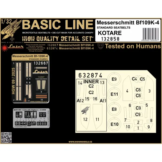 Hgw 132858 1/32 Bf109k-4 Seatbelts And Mask Kotare Textile And Photo-etched Parts