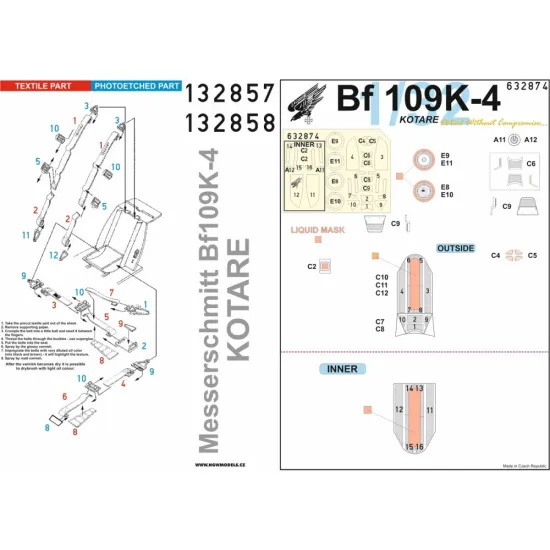 Hgw 132858 1/32 Bf109k-4 Seatbelts And Mask Kotare Textile And Photo-etched Parts