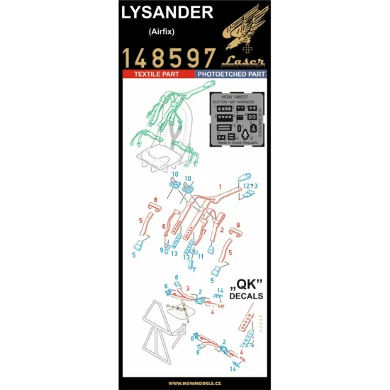Hgw 148827 1/48 Lysander Seatbelts, Mask For Airfix Textile And Photo-etched Parts