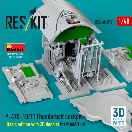 Reskit Rsu48-0547 1/48 P-47d-10/11 Thunderbolt Cockpit Basic Edition With 3d Decals For Miniart Kit 3d Printed