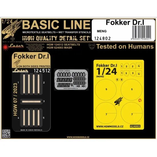 Hgw 124802 1/24 Fokker Dr.i Meng Seatbelts And Mask Textile And Photo-ethed Parts