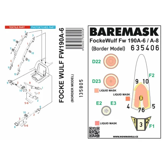 Hgw 135805 1/35 Focke Wulf Fw190a-6 Seatbelts And Mask For Border Textile And Photo-ethed
