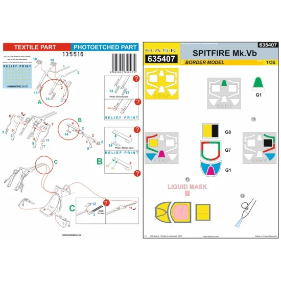 Hgw 135807 1/35 Spitfire Mk.v Seatbelts And Mask For Border Textile And Photo-ethed