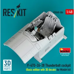 Reskit Rsu48-0586 1/48 P-47d-26-28 Thunderbolt Cockpit Basic Edition With 3d Decals For Miniart Kit 3d Printed