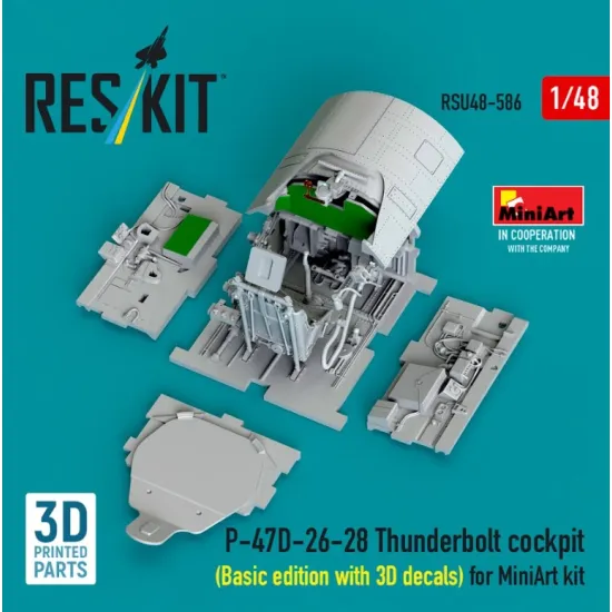 Reskit Rsu48-0586 1/48 P-47d-26-28 Thunderbolt Cockpit Basic Edition With 3d Decals For Miniart Kit 3d Printed