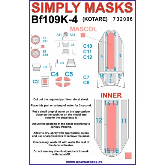 Hgw 732006 1/32 Bf109k-4 Simply Masks Designed For Kotare