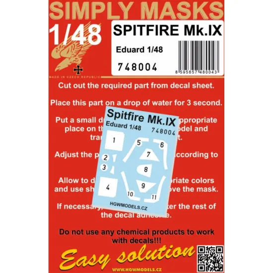 Hgw 748004 1/48 Spitfire Mk.ix Simply Masks Designed For Eduard
