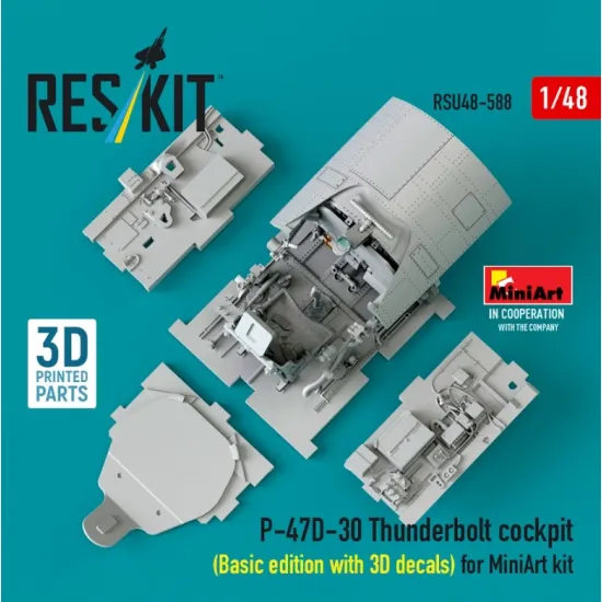 Reskit Rsu48-0588 1/48 P-47d-30 Thunderbolt Cockpit Basic Edition With 3d Decals For Miniart Kit 3d Printed