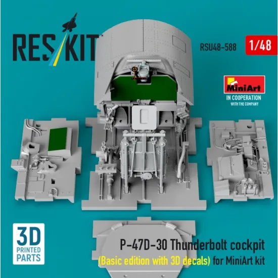 Reskit Rsu48-0588 1/48 P-47d-30 Thunderbolt Cockpit Basic Edition With 3d Decals For Miniart Kit 3d Printed