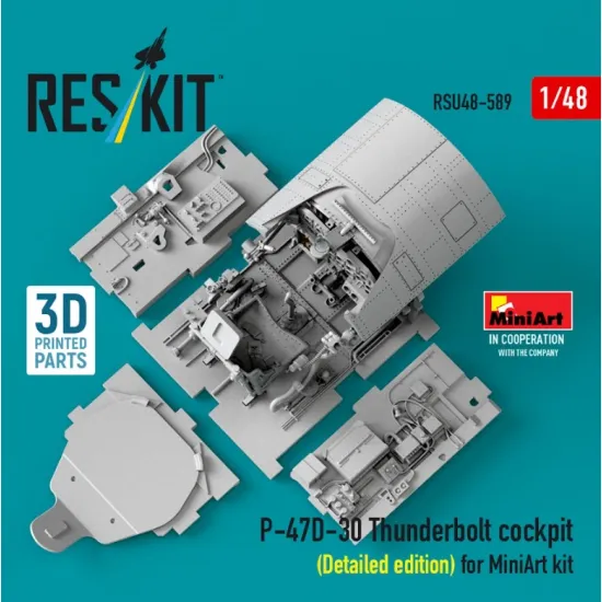 Reskit Rsu48-0589 1/48 P-47d-30 Thunderbolt Cockpit Detailed Edition For Miniart Kit 3d Printed