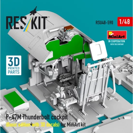 Reskit Rsu48-0590 1/48 P-47m Thunderbolt Cockpit Basic Edition With 3d Decals For Miniart Kit 3d Printed