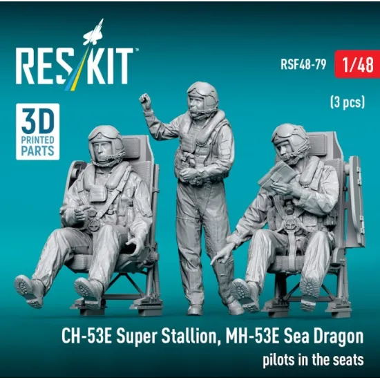 Reskit Rsf48-0079 1/48 Ch-53e Super Stallion Mh-53e Sea Dragon Pilots In The Seats 3 Pcs 3d Printed