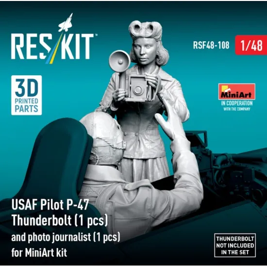 Reskit Rsf48-0108 1/48 Usaf Pilot P-47 Thunderbolt 1 Pcs And Photo Journalist 1 Pcs For Miniart Kit 3d Printed