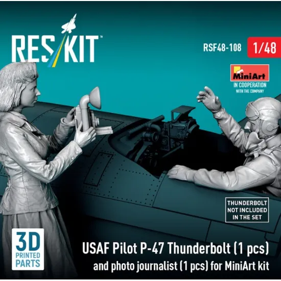 Reskit Rsf48-0108 1/48 Usaf Pilot P-47 Thunderbolt 1 Pcs And Photo Journalist 1 Pcs For Miniart Kit 3d Printed