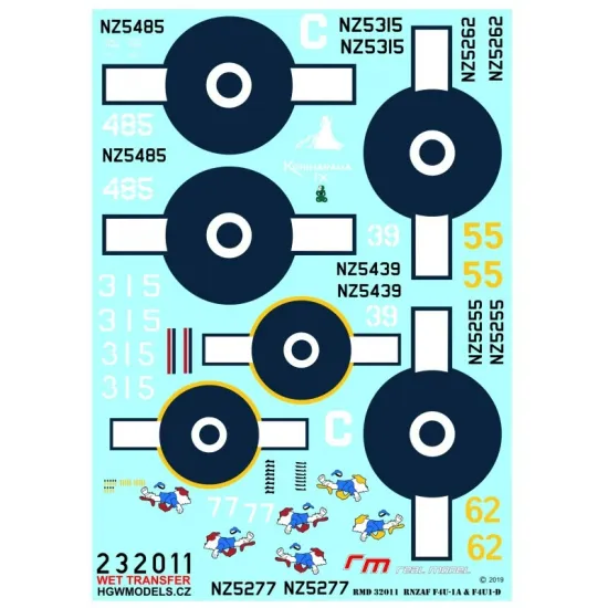 Hgw 232911 1/32 Rnzaf F4u-1a / F4u-1d Wet Decal