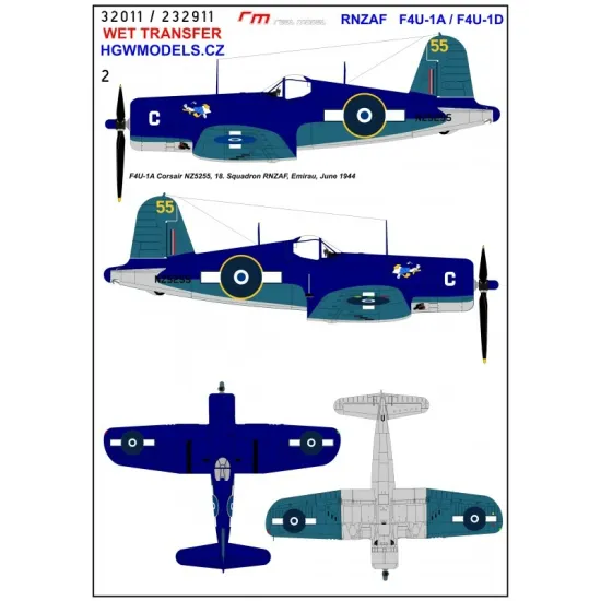 Hgw 232911 1/32 Rnzaf F4u-1a / F4u-1d Wet Decal