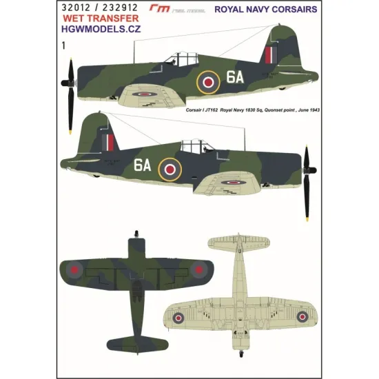 Hgw 232912 1/32 Royal Navy Corsairs Wet Decal