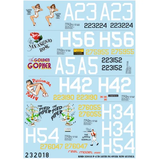 Hgw 233918 1/32 P-47d 58th Over New Guinea Wet Decal
